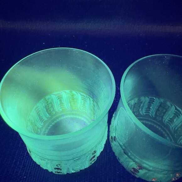 EAPG 1898 Riverside Olympia Glass Seed Pod Blue Tumblers Set Manganese 365nm UV - Picture 4 of 14